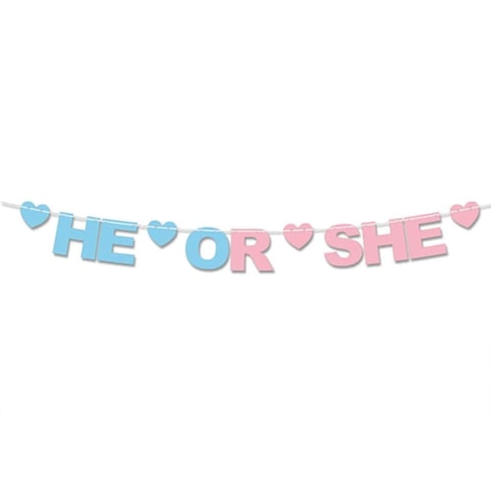 He or She Gender Reveal Recyclable Card Party Bunting