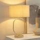 image 2 of ValueLights Antonia Natural Fabric Drum Lamp Shade Brushed Gold Oval Table Lamp Gold