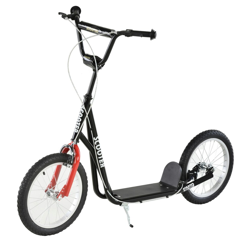 image 1 of HOMCOM 90-96cm Kids Kick Scooter w/ Adjustable Handlebar Inflatable Wheels Black