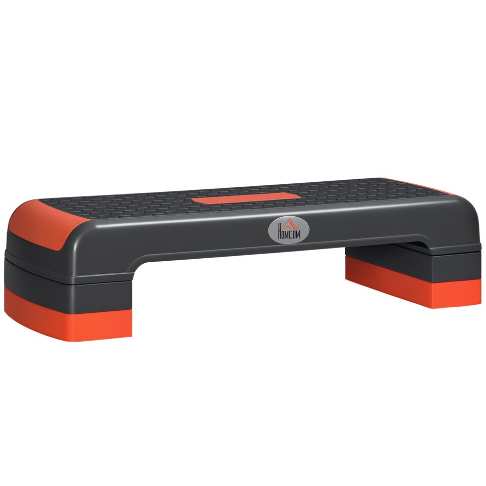 image 1 of HOMCOM Aerobic Step Three-Level Adjustable Exercise Stepper, Grey and Red