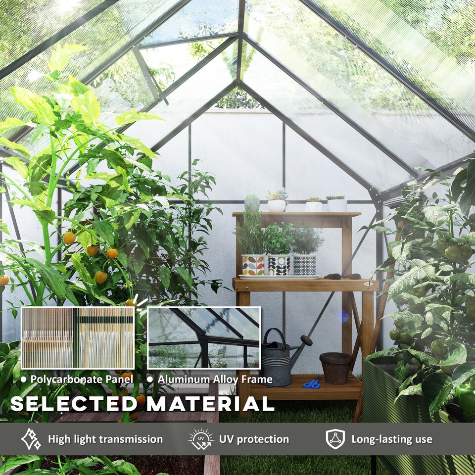 image 1 of Outsunny Polycarbonate Walk-in Garden Greenhouse w/ Sliding Door Dark Grey