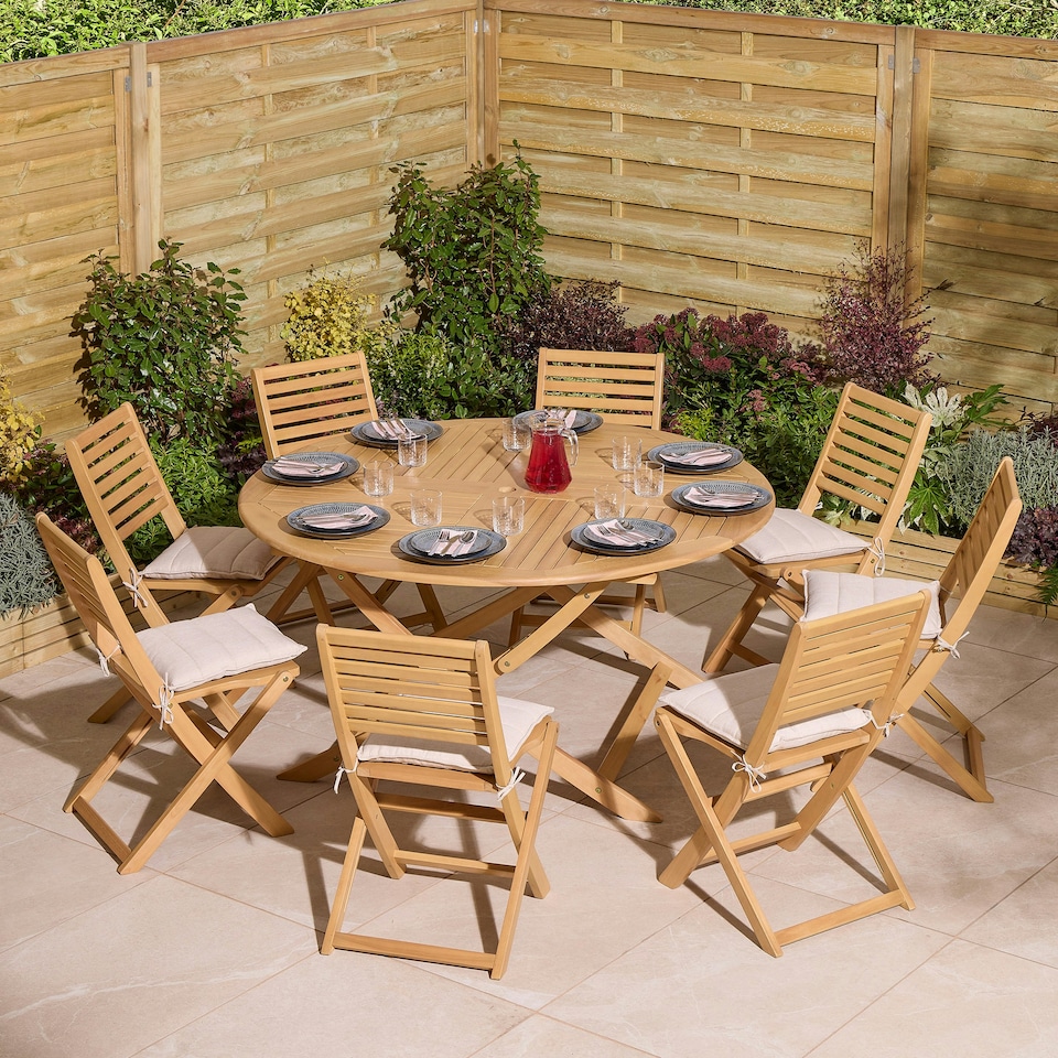 image 1 of Rowlinson Ashdown Folding 8 Seat Round Dining Set with Cushions N/A | Natural