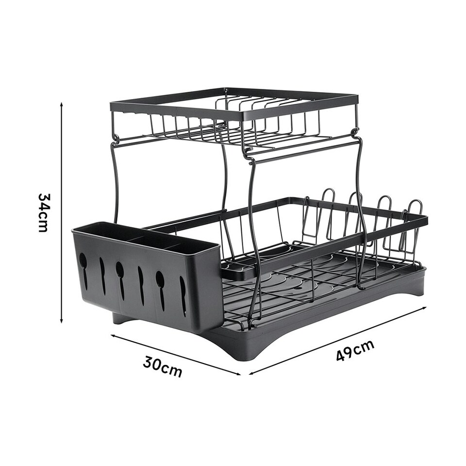 image 1 of Living and Home Steel Dish Rack with Utensil and Glass Holder - Black
