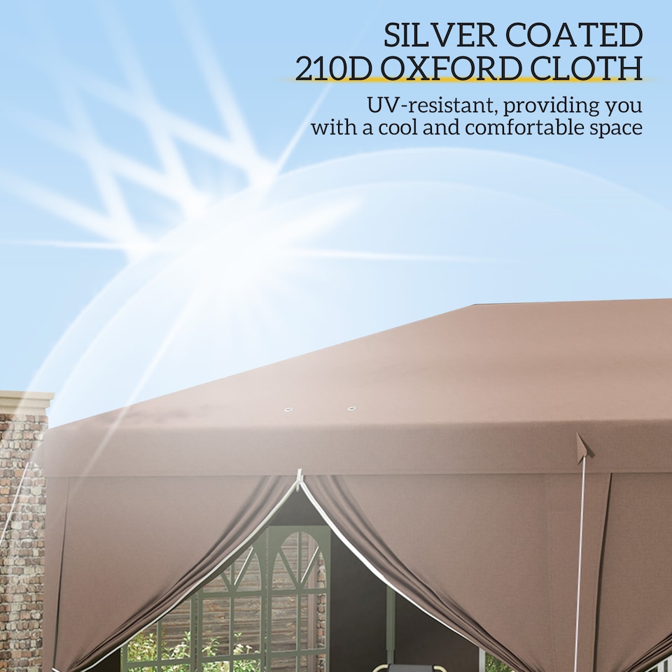 image 1 of Outsunny 3 x 6 m Garden Pop Up Gazebo, Wedding Party Tent Marquee, Water Resistant Awning Canopy with Sidewalls, Windows, Carry Bag, Brown