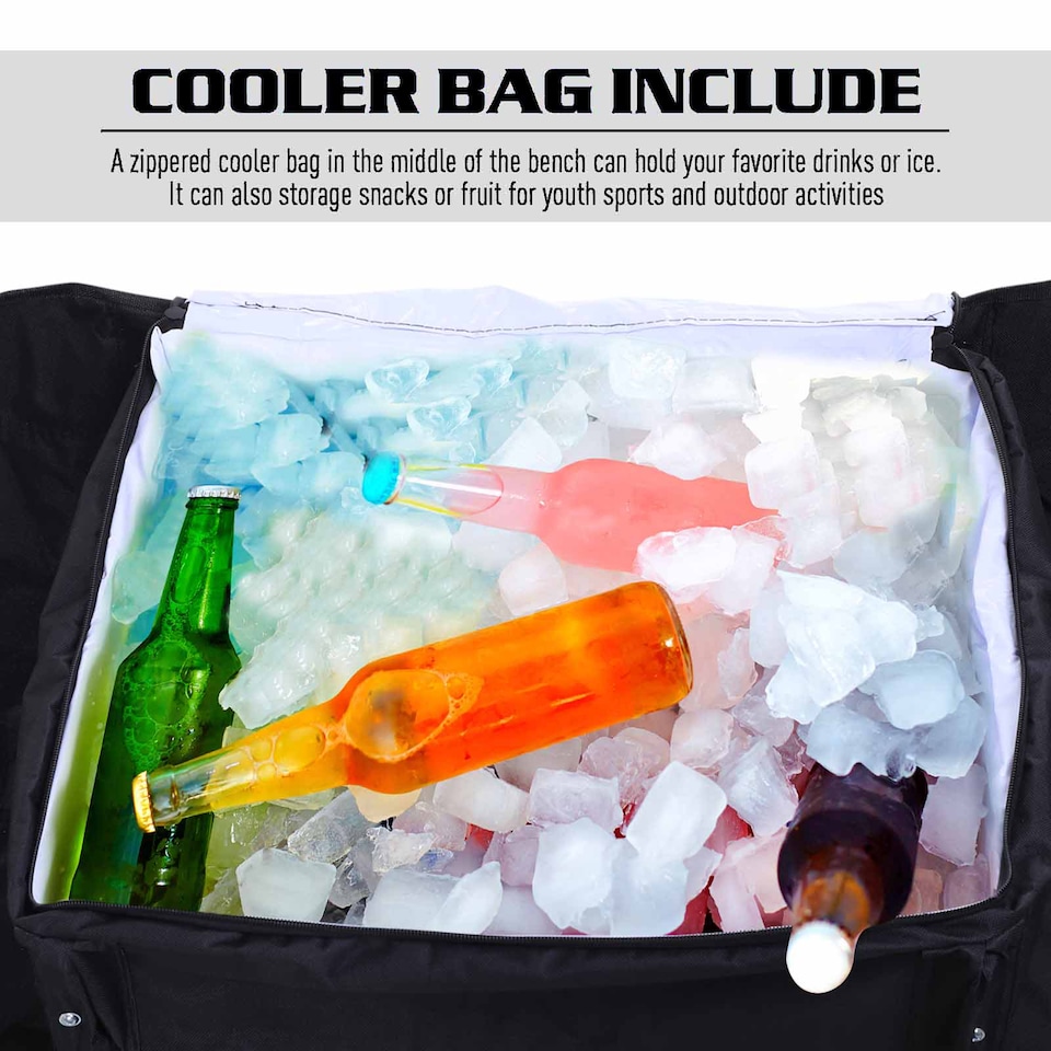 image 1 of Outsunny 6 Seat Camping Bench Folding Portable Outdoor with Cooler Bag Black
