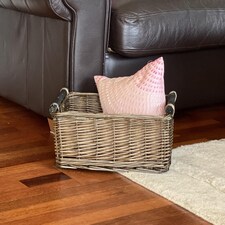 Kitchen Log Fireplace Wicker Storage Basket With Handles Xmas Empty Hamper Basket Brown Medium 38 x 30 x 18 cm | Brown | Brown