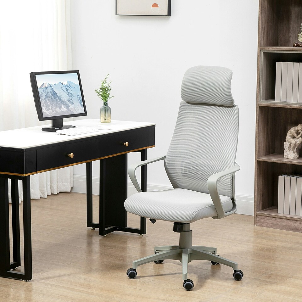 image 1 of Vinsetto Mesh Back Office Chair w/ Adjustable Height Padded Headrest Grey