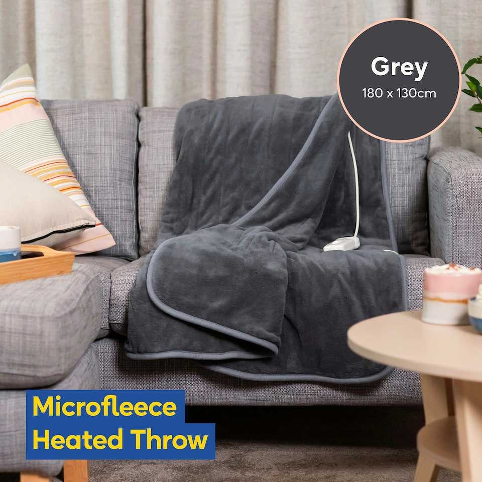 image 1 of Russell Hobbs Electric Blanket Grey Heated Throw Microfleece 9 Heat Settings RHHT1004GR Grey