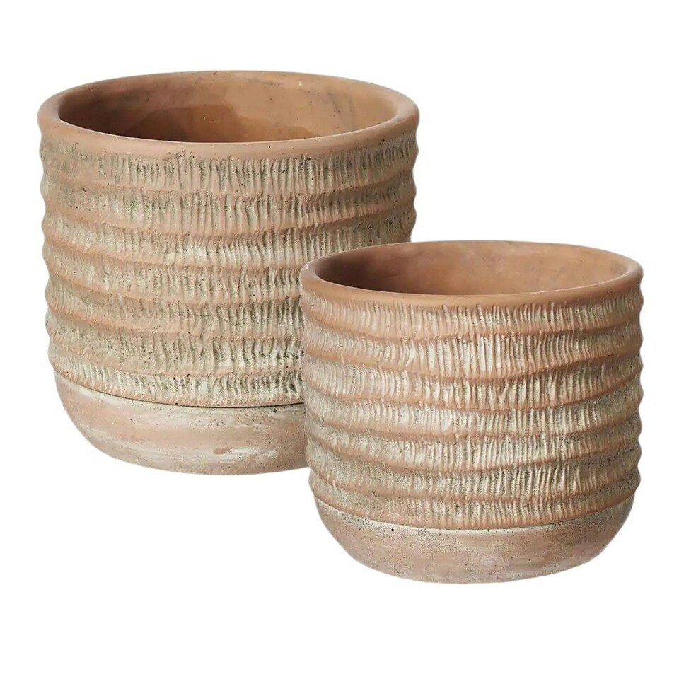 image 1 of Ceramic Rustic, Sculpted Texture Plant Pot - H12.5cm