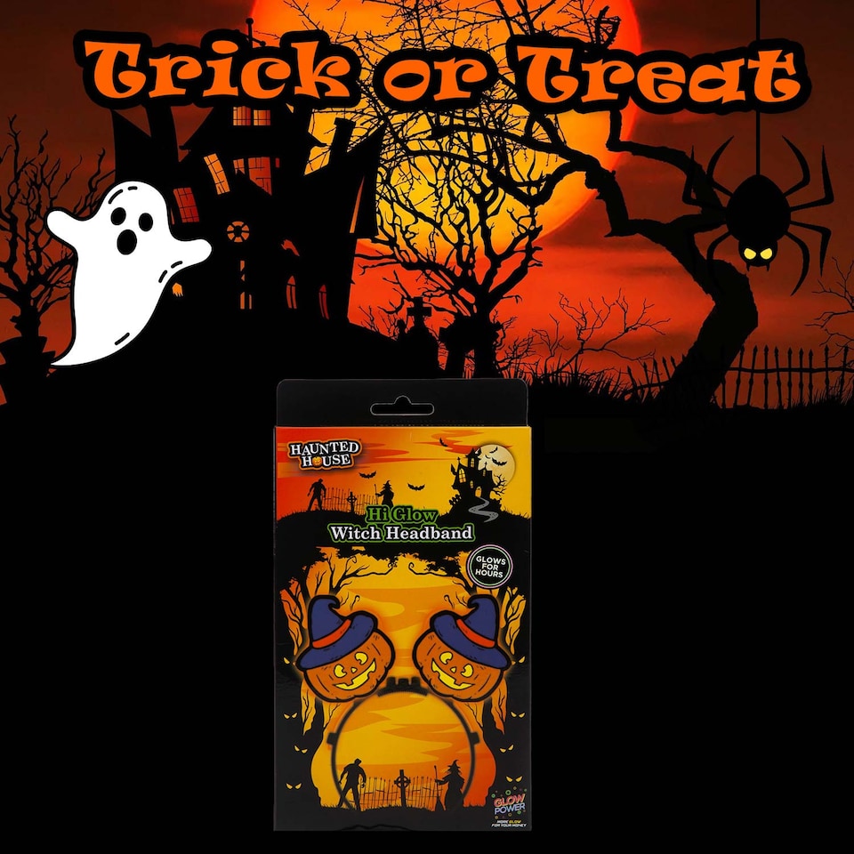 image 1 of PMS Halloween Glow Headband Accessory, Glow-in-the-Dark Witch Headband for Parties and Trick-or-Treat