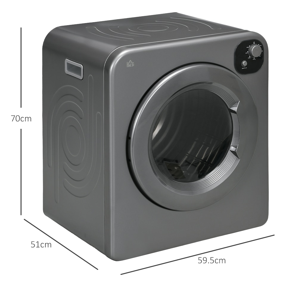 image 1 of HOMCOM 6kg Vented Tumble Dryer, Freestanding, Wall Mounted, Stackable, Portable Dryer with 7 Programmers, Grey