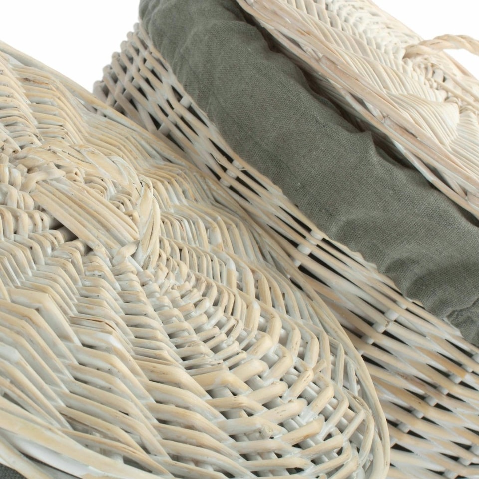 image 1 of Large Round White Wash Laundry Hamper with Grey Sage Lining | Grey | Grey