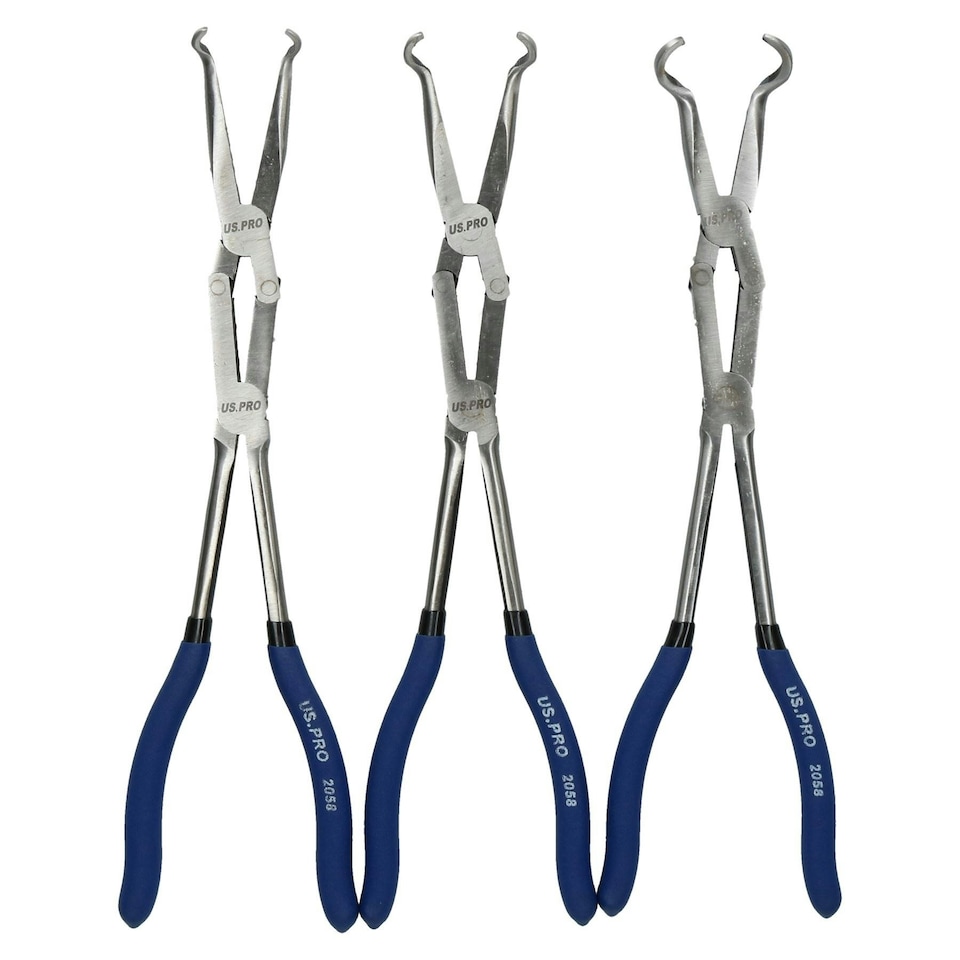 image 1 of 3pc Double Jointed Long Nose Plier Set 340mm Straight 45 90 degree