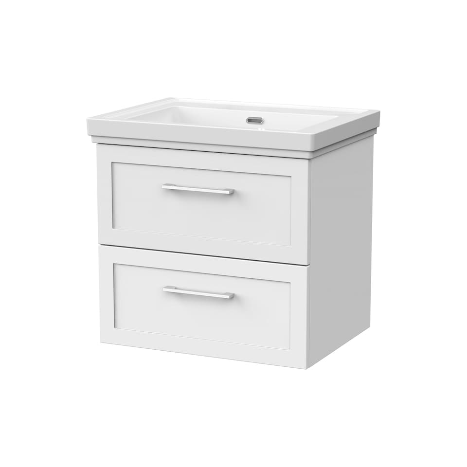 image 1 of Balterley Stonnall Traditional Wall Hung 2 Drawers Vanity Unit with Traditional 0 Tap Hole Fireclay Basin, 600mm, Matt White