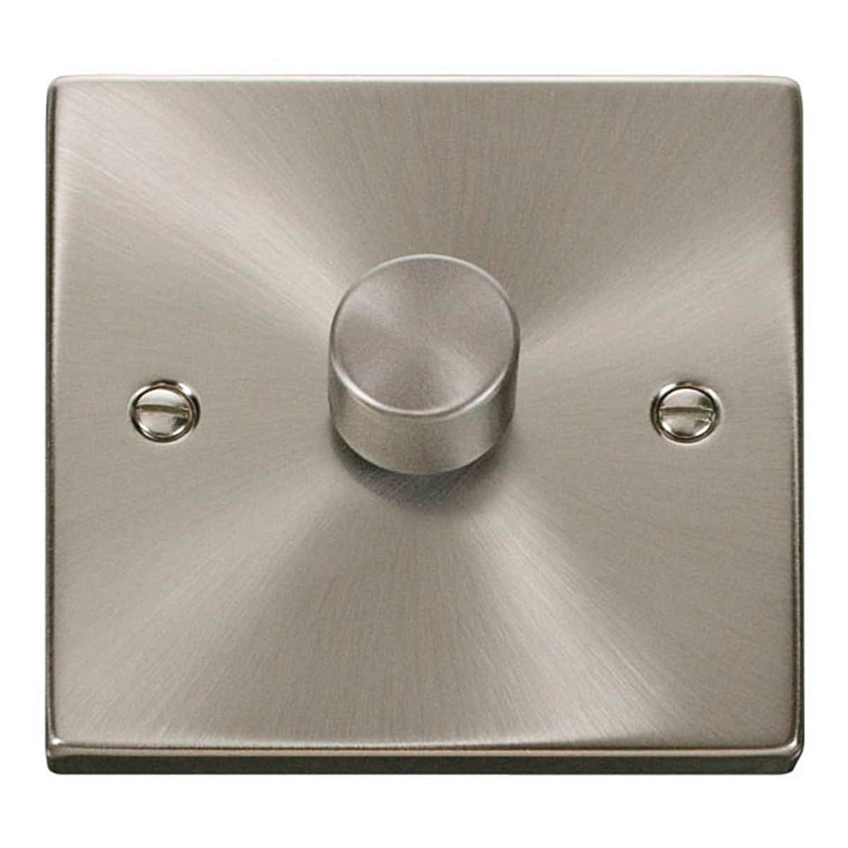 SE Home Satin / Brushed Chrome 1 Gang 2 Way LED 100W Trailing Edge Dimmer Light Switch in Metallic Silver