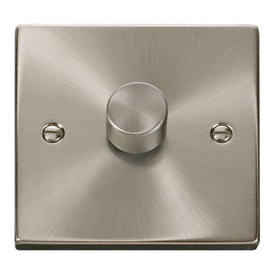 image 1 of SE HOME Satin Brushed Chrome 1 Gang 2 Way LED 100W Trailing Edge Dimmer Light Switch | Chrome | Satin Chrome