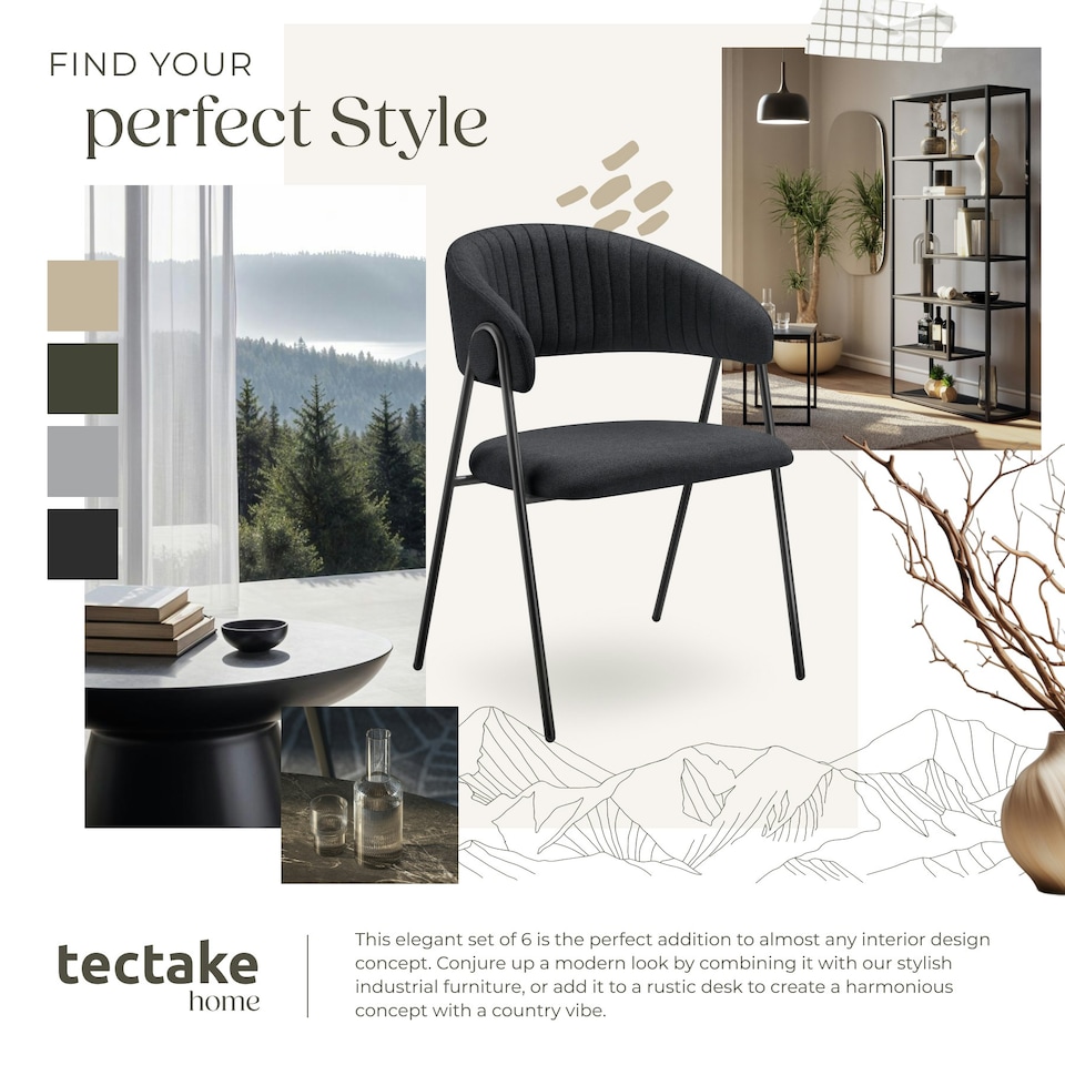 image 1 of Dining Chair Bedano - woven fabric, padded, 150 kg load capacity - Set of 6 Black