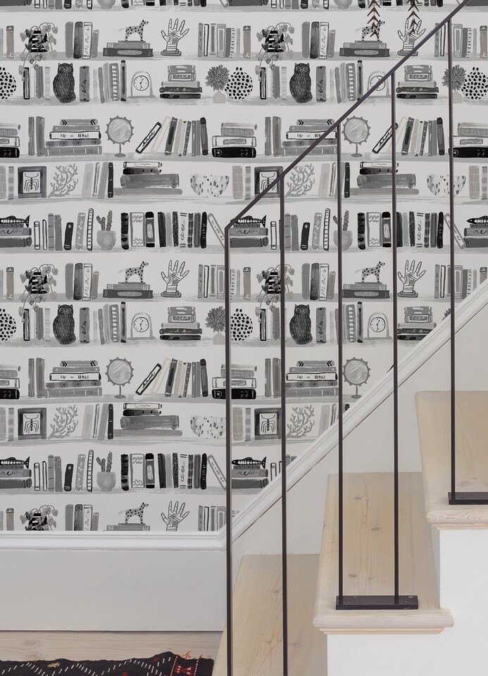 image 1 of NuWallpaper NUS4537 Painterly Shelf Stories Novelty Peel & Stick Wallpaper, Black