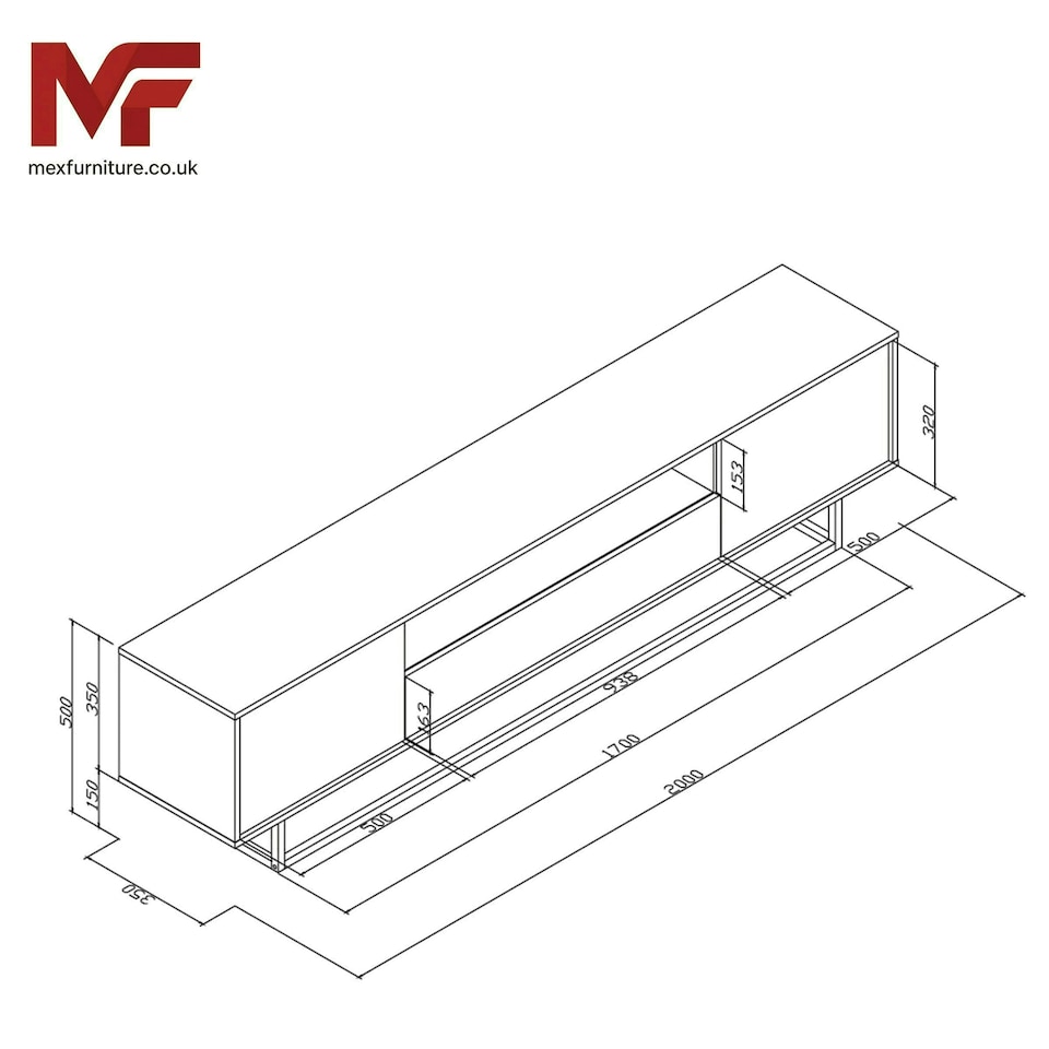 image 1 of TV Unit 200cm Oak Finish with Matching Oak Fronts on Black Frame Multi | Oak