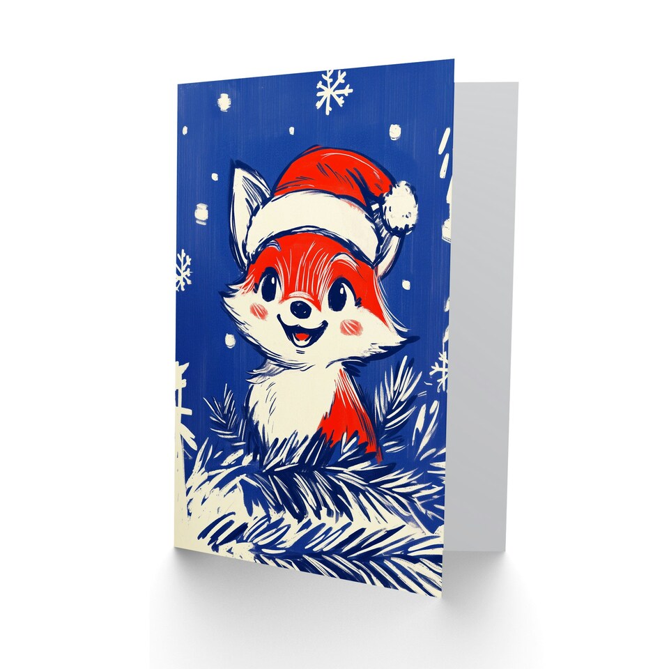 image 1 of Cute Baby Fox With Santa Hat Cartoon For Child Kids Xmas Festive Christmas Card