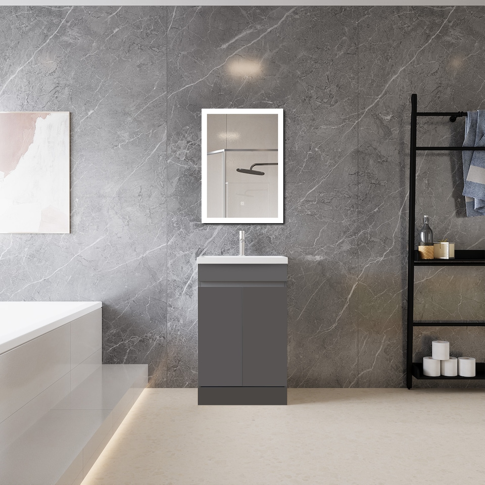 image 1 of AICA 500mm Matte Anthracite Bathroom Vanity Unit With Basin Double Door Floor Standing Design Flat Packed