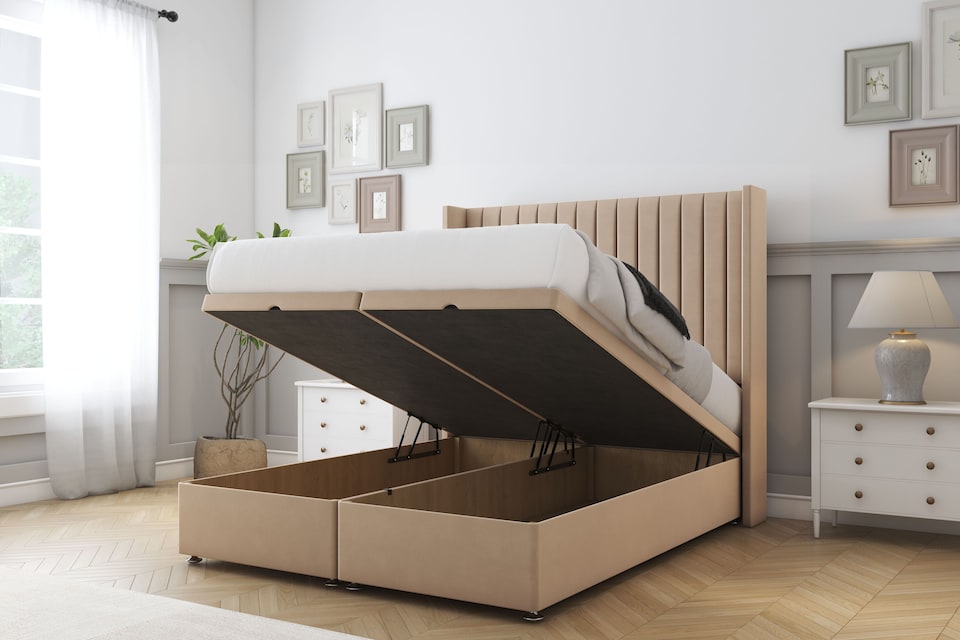 image 1 of Sloomy Marlborough Pebble Plush Ottoman Bed Base With 54" Wingback Headboard 2'6 Small Single | Grey | Pebble | Small Single | 1