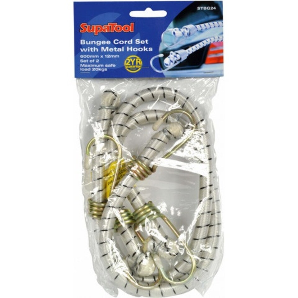 image 1 of SupaTool Bungee Cord Set With Metal Hooks - White - 600 x 12mm