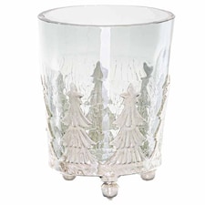 Noel Collection Small Christmas Tree Crackled Candle Holder - Glass - L6 x W6 x H8 cm | White