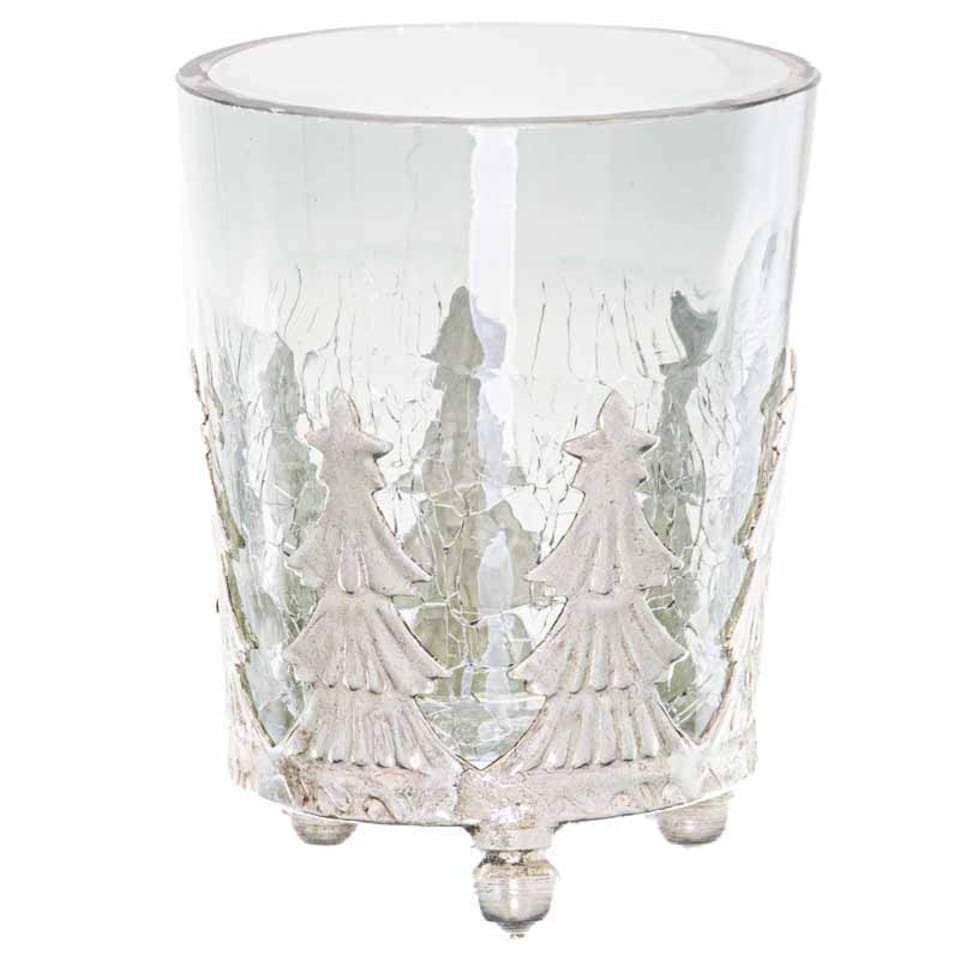 image 1 of Noel Collection Small Christmas Tree Crackled Candle Holder - Glass - L6 x W6 x H8 cm | White