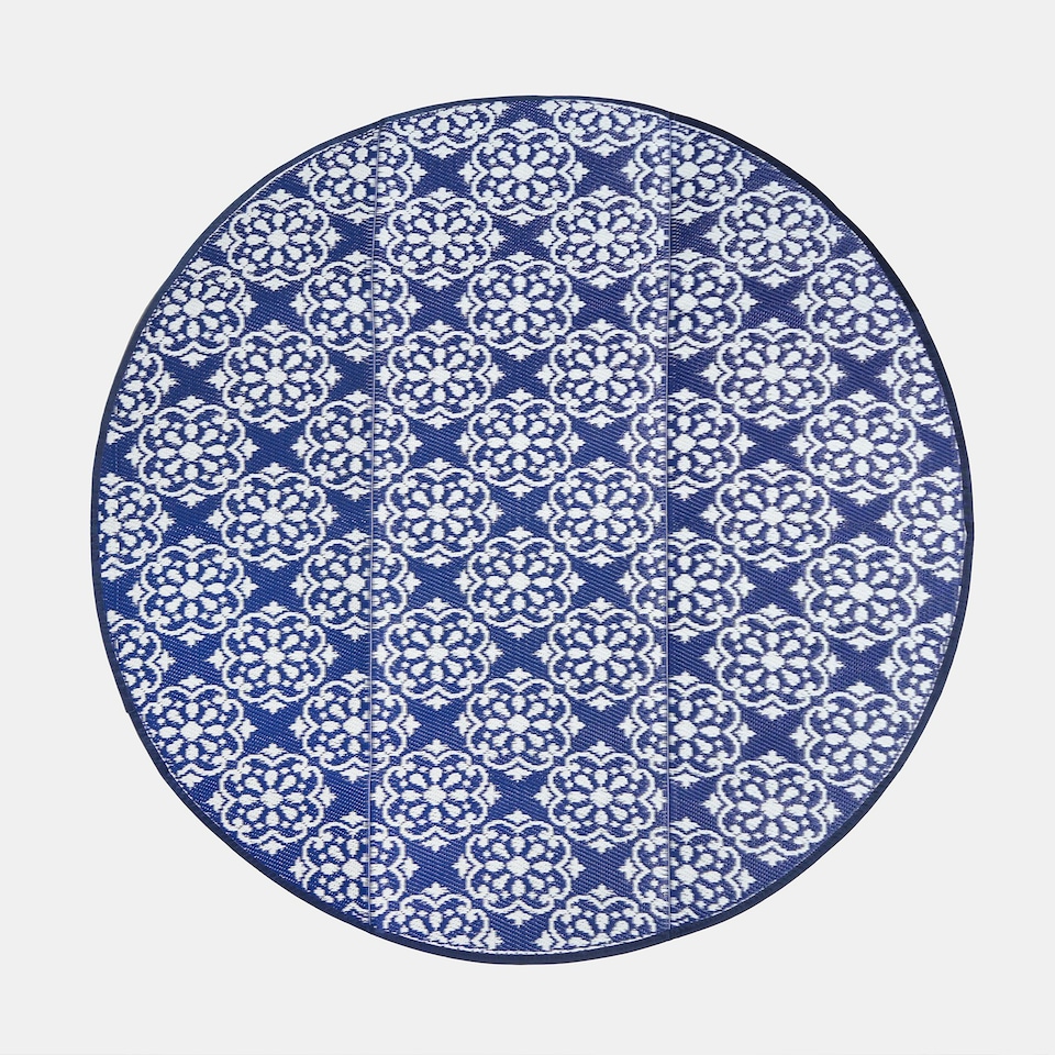 image 1 of OHS Blue Tiles Large Outdoor Garden Patio Waterproof Floor Mat Rug Blue | Blue and White | 170cm Diameter