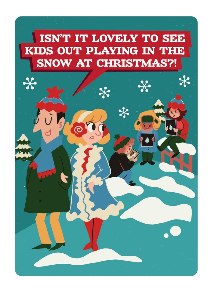 image 1 of Isn't It Lovely To See Kids Out Playing In The Snow At Christmas? Funny Christmas Card