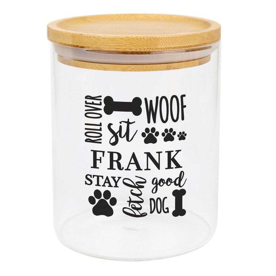 image 1 of Personalised Glass Dog Treat Jar with Bamboo Lid