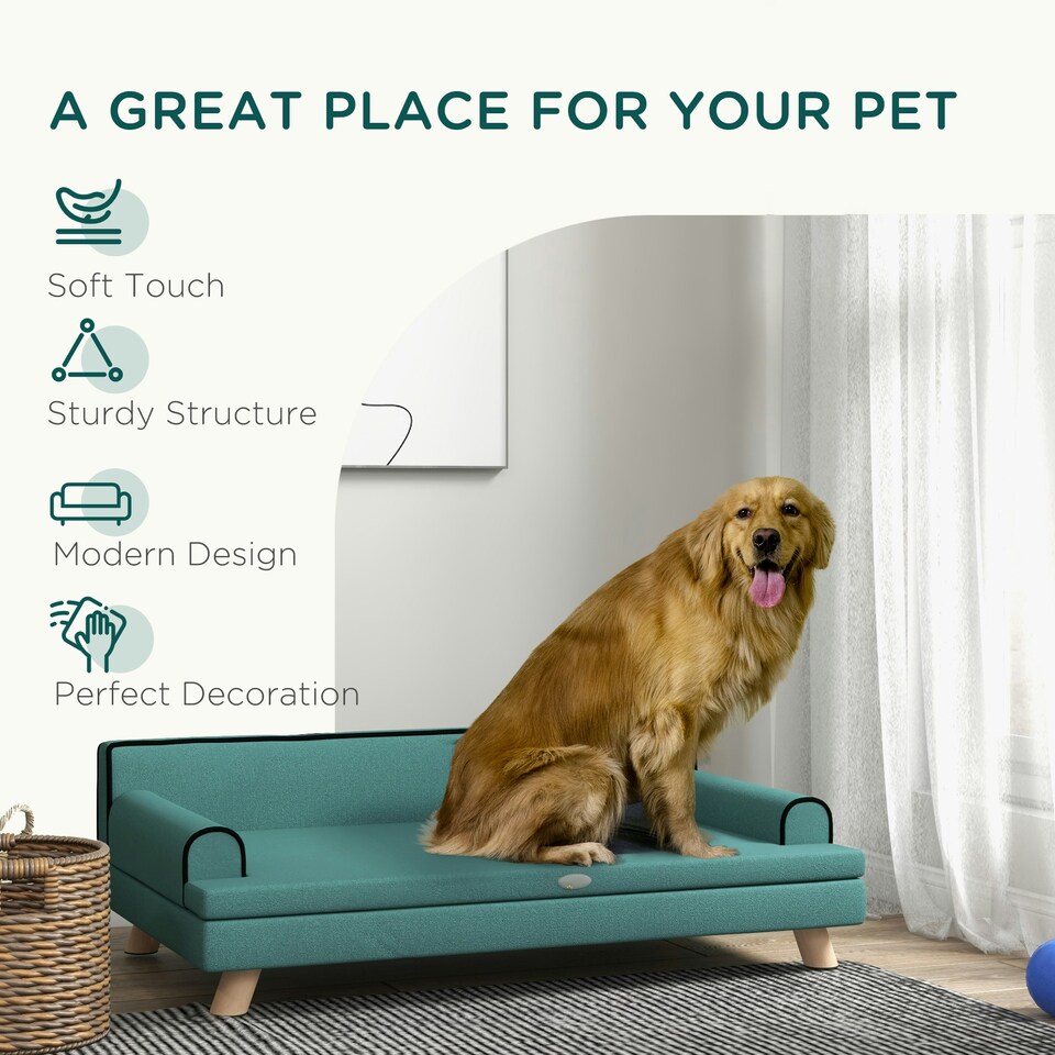 image 1 of PawHut Dog Sofa w/ Legs, Water-Resistant Fabric for Large, Medium Dogs - Green