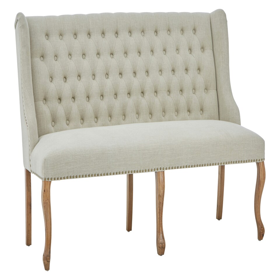 image 1 of Interiors By Premier Elegant 2 Seat Natural Linen Bench, Sleek Dining Bench,Luxe Wooden Bench,Spacious Outdoor Settee Cream