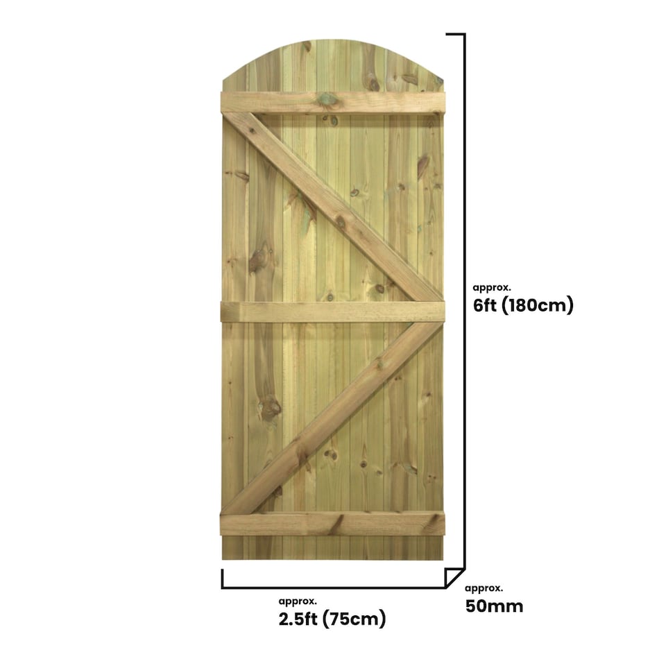 image 1 of Arch Top Wooden Garden Gate 6ft x 2.5ft Tongue & Groove Semi-Braced Treated Door