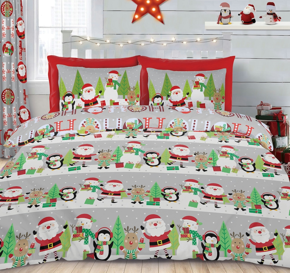 Velosso Xmas Ho Ho Printed Cotton Blend Duvet Cover and Pillowcase Set | Red | King