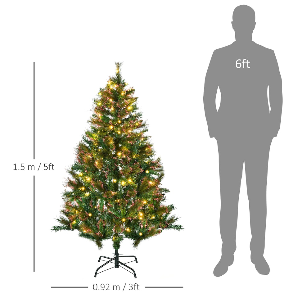 image 1 of HOMCOM 5FT Pre-Lit Christmas Tree Artificial Spruce Holiday Décor W/ Metal
