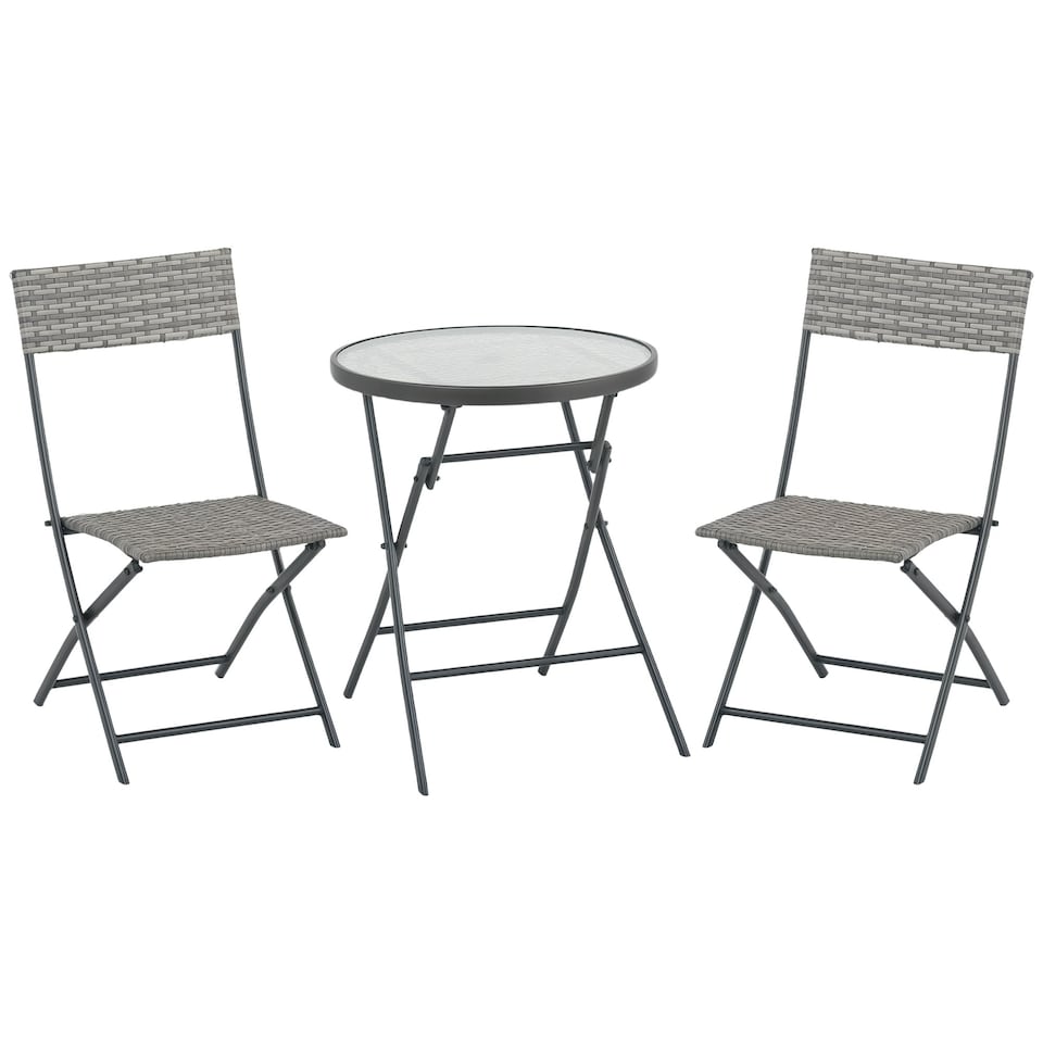 image 1 of Outsunny 3 PCs Patio Wicker Bistro Set Foldable Table and Chair Set for Outdoor