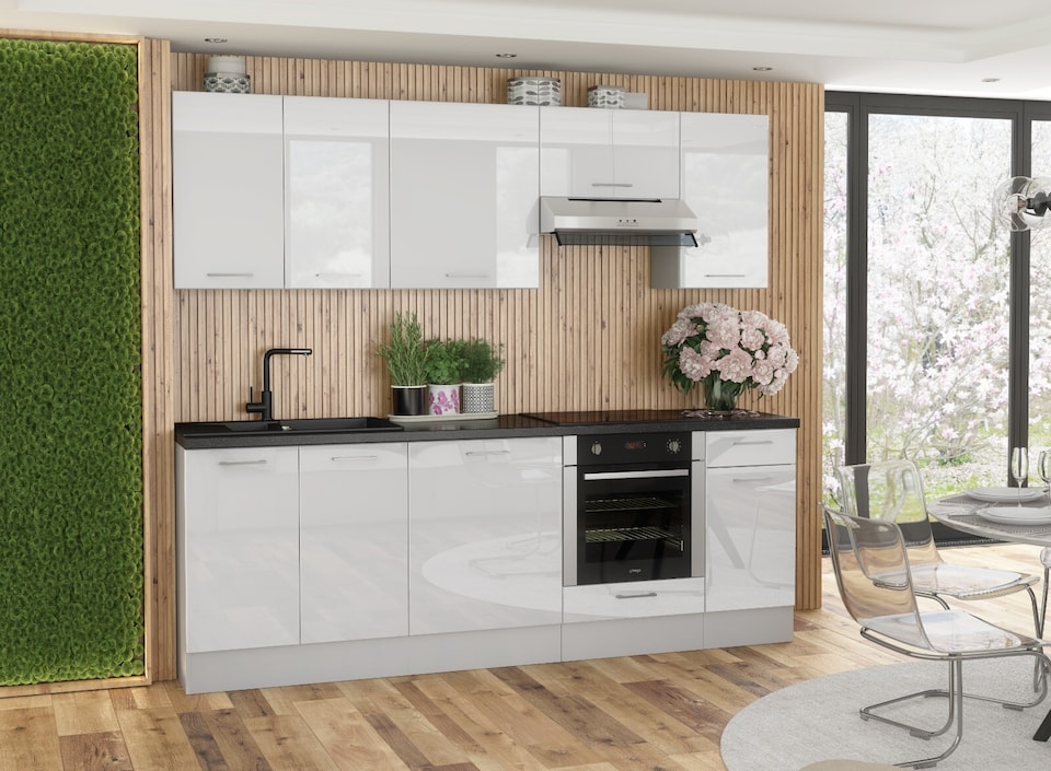 image 1 of Ella Kitchen Cabinets 8 Unit Set Complete Fitted - White Gloss 2400mm