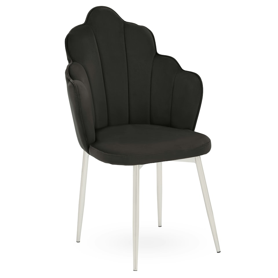 image 1 of Interiors by Premier Black Velvet Dining Chair, Durable & Adjustable Velvet Office Chair, Backrest Accent Chair with Chrome Legs