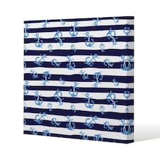Blue Anchors on Navy Striped Background (Canvas Print) 127 x 127 x 4cm