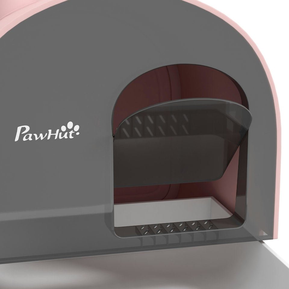 image 1 of PawHut Cat Litter Box Kitten Litter Tray w/ Lid, Scoop, Filter, Flap Door, Pink