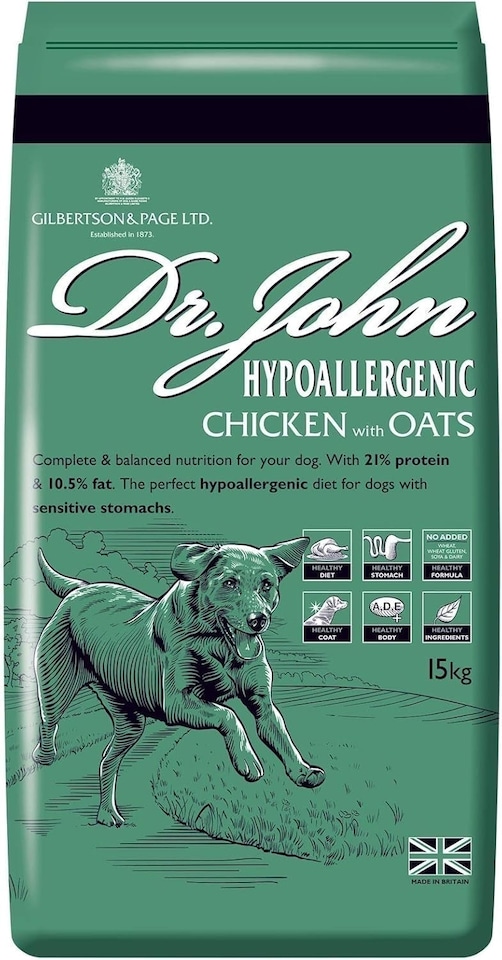image 1 of Dr John Wheat-Free Hypoallergenic Dry Dog Food Chicken with Oats Dry Dog Food Complete Nutrition for Adult and Senior Dogs with Sensitive Digestion 12.5kg