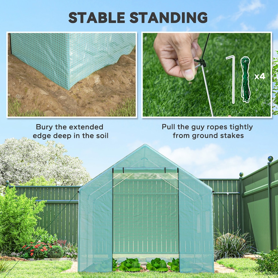 image 1 of Outsunny Tunnel Greenhouse with PE Cover, Wide Door, 2 x 3 m, Green | Green