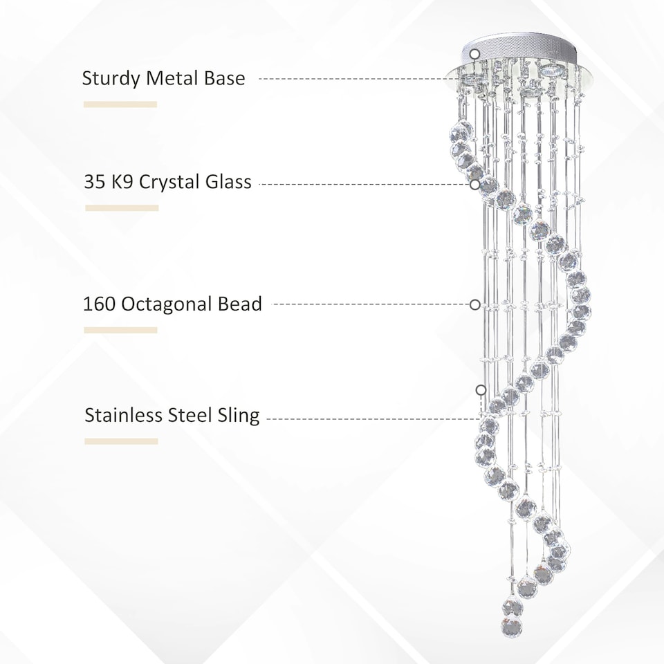 image 1 of HOMCOM Modern Crystal Droplet Ceiling Light Stainless Steel Bedroom Hallway