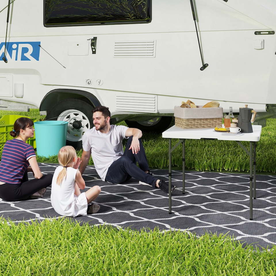 image 1 of Outsunny 3ft Folding Camping Table, Heavy Duty Picnic Table with 2 Adjustable Height for Indoor Outdoor Garden, Party, BBQ, White | White | White | 86L x 86W x 74Hcm