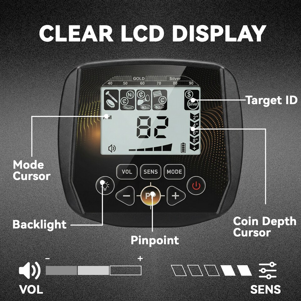 image 1 of Outsunny 5 Modes Metal Detector for Adults with IP68 Waterproof Search Coil | Black | Black, Orange | 53-119L x 18W x 37H cm