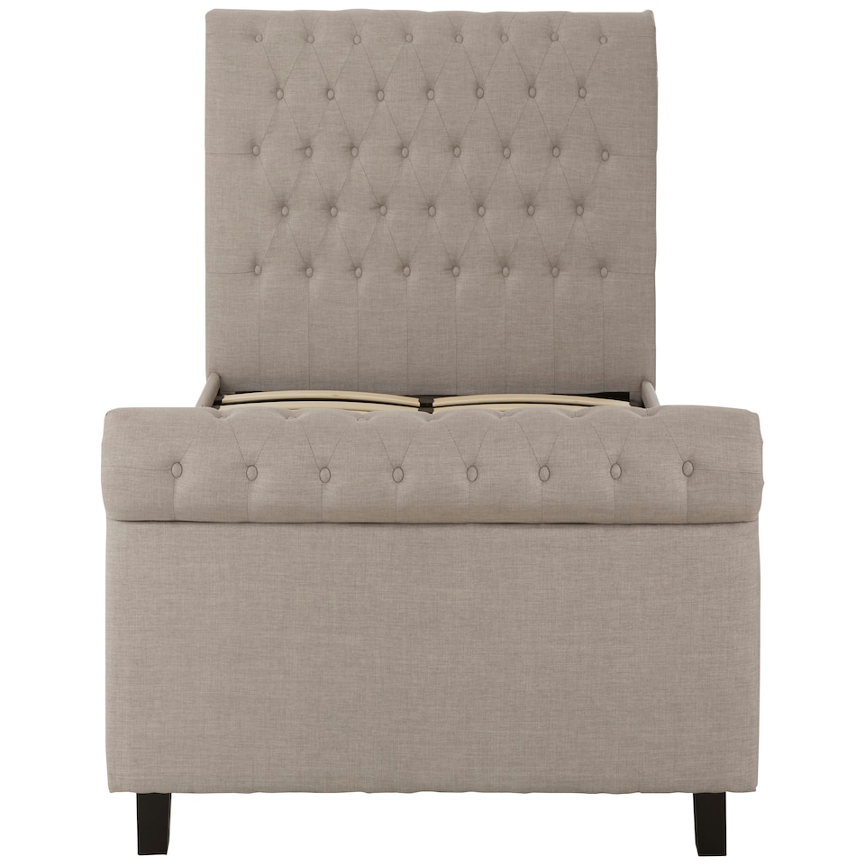 image 1 of Interiors By Premier Contemporary Light Grey Double Ottoman Bed, Elegant Diamond Patterned Bedroom Bed, Ottoman Stud Detailed Bed
