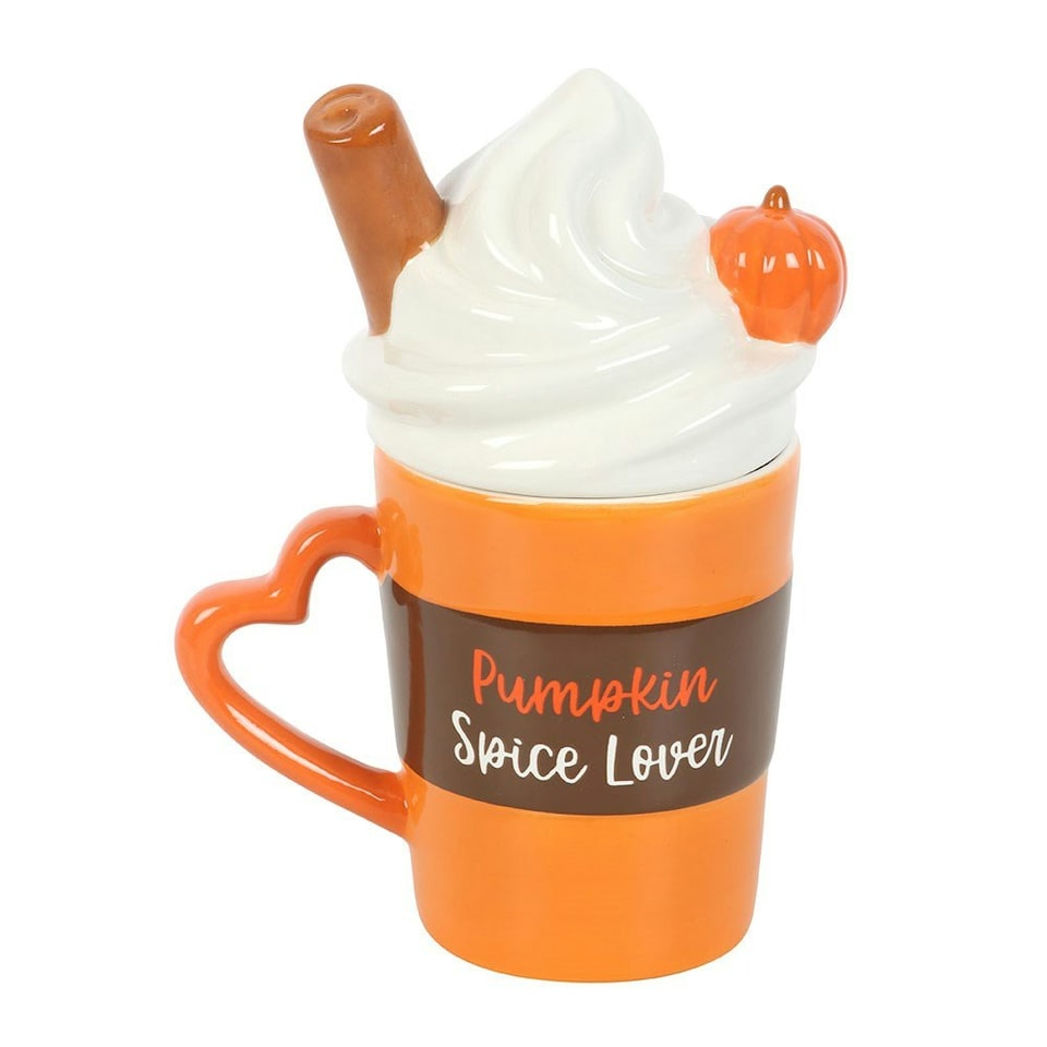 image 1 of Pumpkin Spice Latte Shaped Lidded Mug Orange