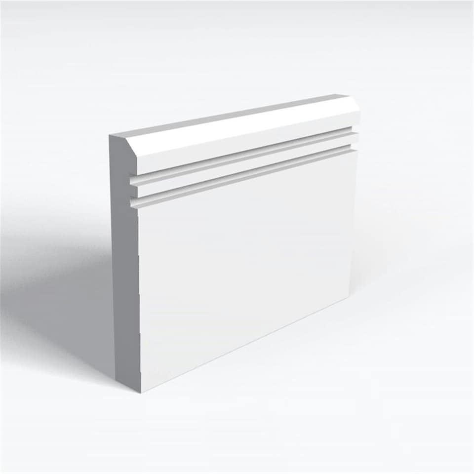 Pack of 5 (Total 5 Units) - MR MDF Primed Chamfered 2 Square Grooves Skirting Board & Rebate - 25mm(T) x 69mm(H) x 3050mm(L)